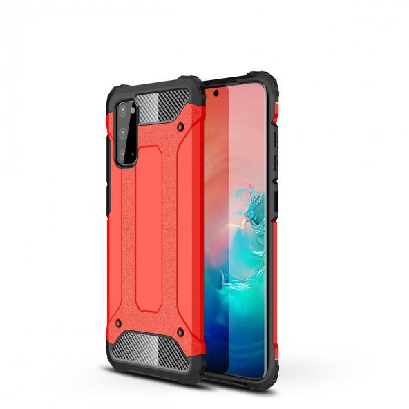 KNY Samsung Galaxy S20 FE Kılıf Çift Katmanlı Armour Case Kırmızı