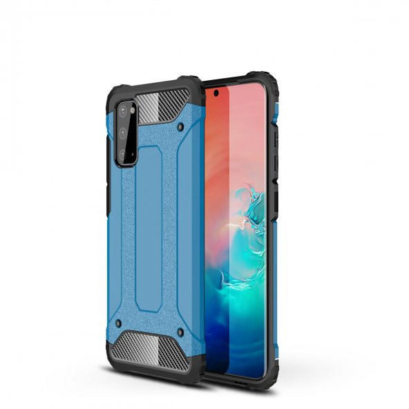 KNY Samsung Galaxy S20 FE Kılıf Çift Katmanlı Armour Case Mavi