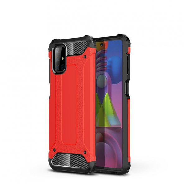 KNY Samsung Galaxy M51 Kılıf Çift Katmanlı Armour Case Kırmızı