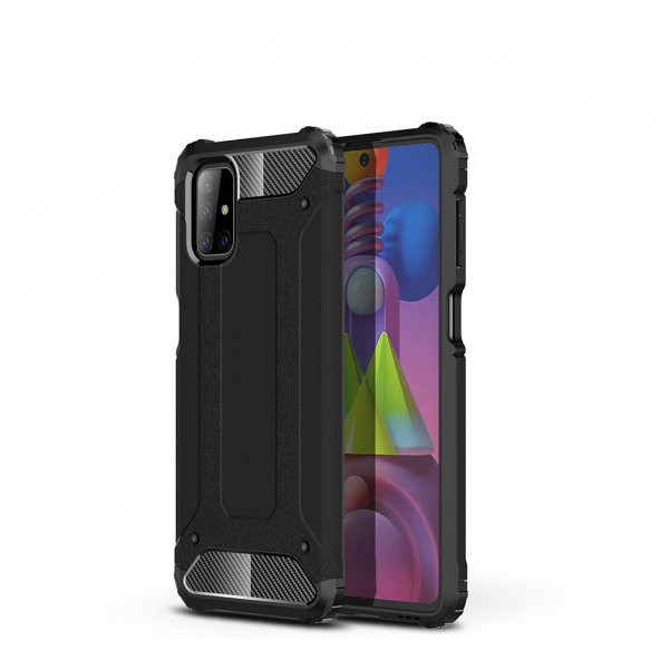 KNY Samsung Galaxy M51 Kılıf Çift Katmanlı Armour Case Siyah