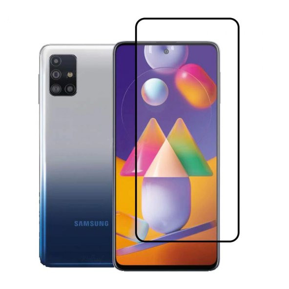 KNY Samsung Glaxy M31S İçin Kenarı Kırılmaya Dayanıklı 5D Cam Ekran Koruyucu Siyah Siyah