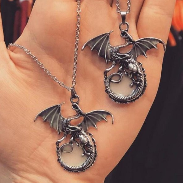 Game Of Thrones Fosforlu Ejderha Karanlıkta Parlayan Metal Kolye - 2