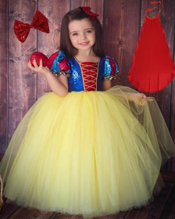 Kız Çocuk Tarlatanlı Kabarık Pelerin Ve Taç Hediyeli Pamuk Prenses Kostüm