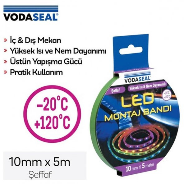 Vodaseal Şefaf Led Montaj Bantı Bandı Şeffaf 10 mm x 5 mt