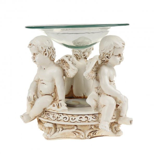 ÇOCUK MELEK TASARIMLI CAM KASELİ BUHURDANLIK BEYAZ