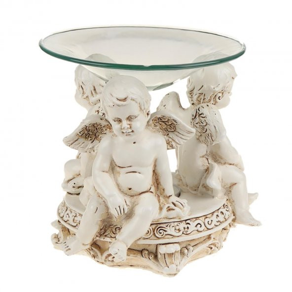 ÇOCUK MELEK TASARIMLI CAM KASELİ BUHURDANLIK BEYAZ - 2