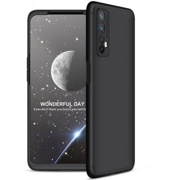 KNY Realme 7 Kılıf 3 Parça 360 Zore Ays Kapak Siyah