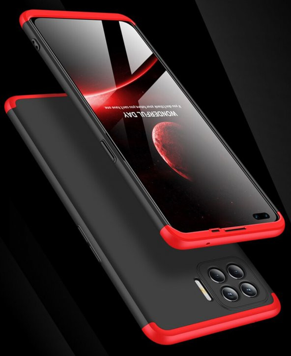 KNY OPPO Reno 4 Lite Kılıf 3 parça 360 Zore Ays Kapak Siyah - Mavi - 2