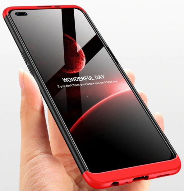 KNY OPPO Reno 4 Lite Kılıf 3 parça 360 Zore Ays Kapak Siyah - Mavi - 3