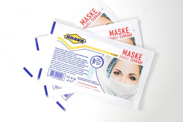 BRAVA Kişiye Özel Zarf Maske - 50 Adet, 3 Katlı, Özel Filtreli, Burun Telli