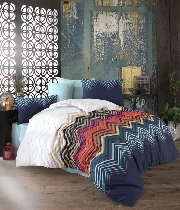 Nevresim Dünyası Ranforce Çift Kişilik Nevresim Takımı Zigzag Turkuaz