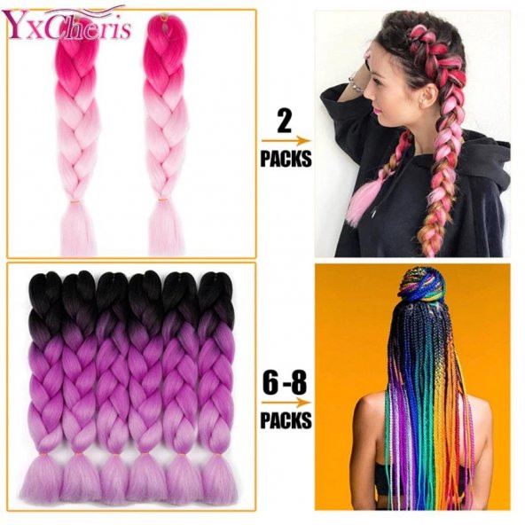 60cm Afrika Zenci Örgüsü Box Braid İki Renk Ombreli Sentetik Saç - 2