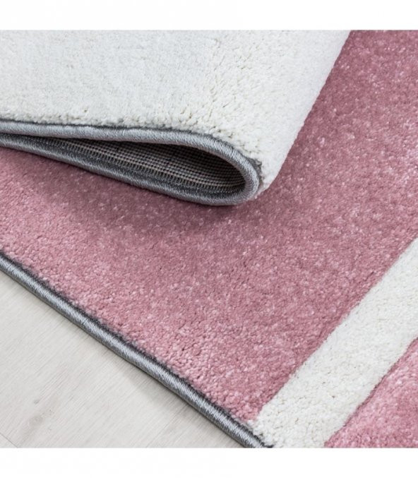 Modern Desenli Oymalı Halı Kareli ve Çizgili Gri Pembe - 4