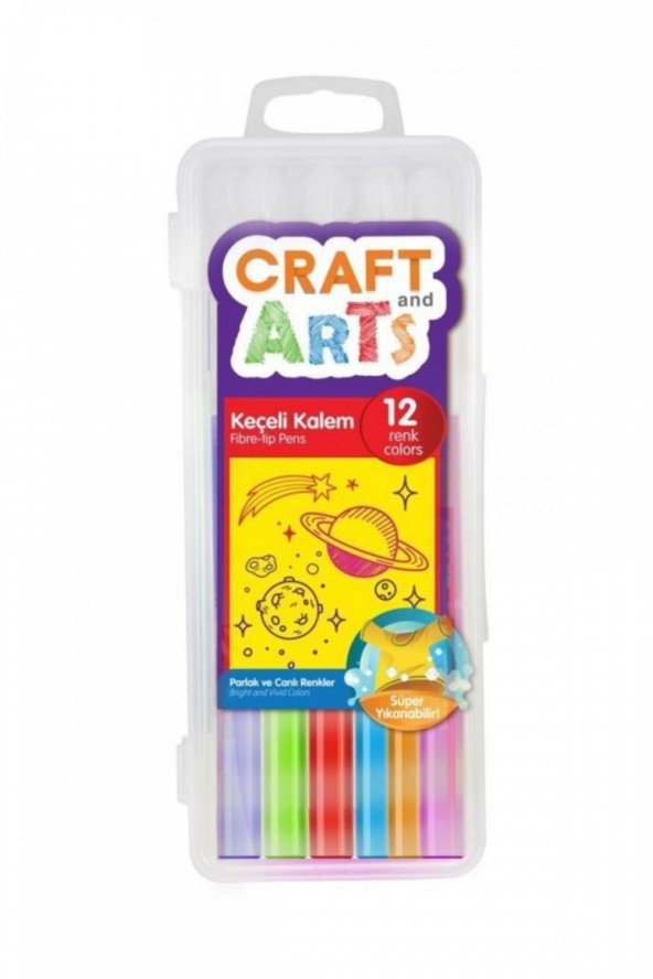 Craft and Arts 12 Renk Keçeli Kalem Seti - Plastik Kutulu