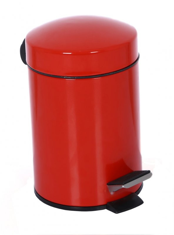 Cekinox Kırmızı Çöp Kovası Bombe Kapak 5 Litre Paslanmaz