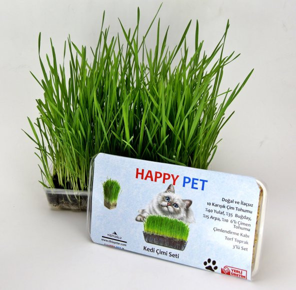 Happy Pet Kedi Çimi Seti Gıda Takviye Ek Vitamin Çoklu Karışım Çim Taze Paket 100gr.