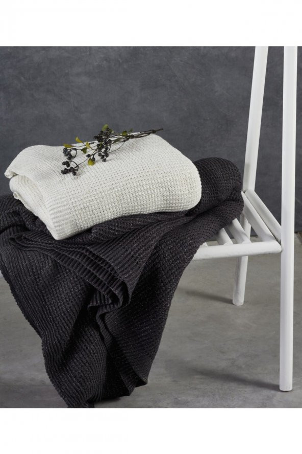 Ecocotton Organik Pamuk  Triko Battaniye Çift Kişilik Sedef Gümüş Simli 220X240 - 2