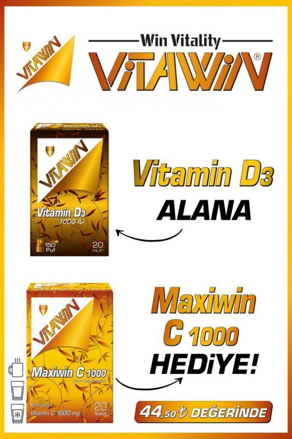 Vitawin Vitamin D3 1000 IU 20 ml Damla/Sprey + Vitawin Maxiwin C 1000 mg Efervesan 20 Saşe