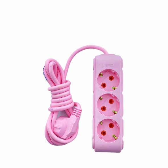 Elektrik Pembe Renkli Üçlü Topraklı Kablolu Topraklı Priz 2 Metre - 2