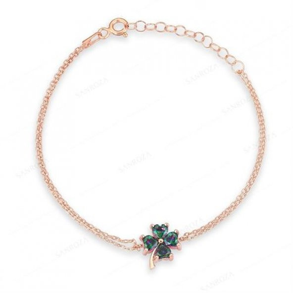 Mistik Topaz Gümüş Yonca Set Kolye Küpe Bileklik - 7