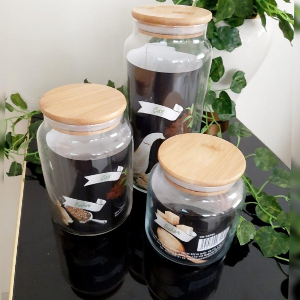 3 Boy Bambu Kapaklı Cam Kavanoz ,3lü Baharat Kavanozu - 4