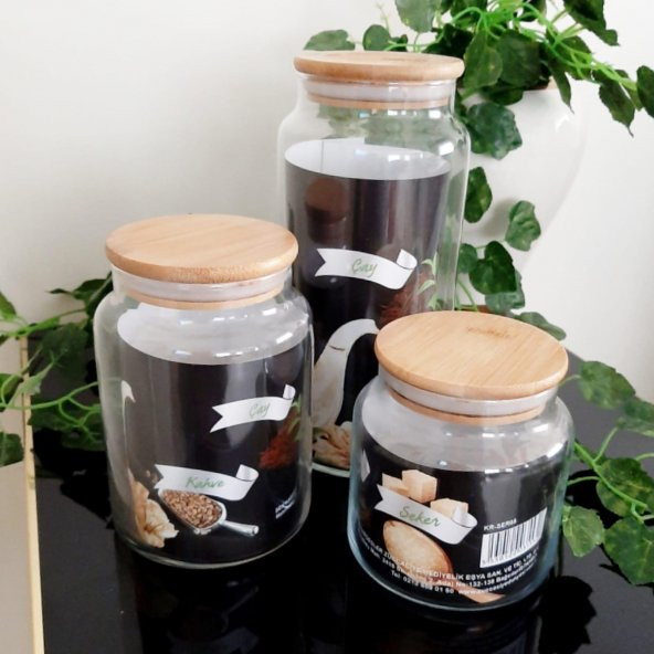 3 Boy Bambu Kapaklı Cam Kavanoz ,3lü Baharat Kavanozu - 5