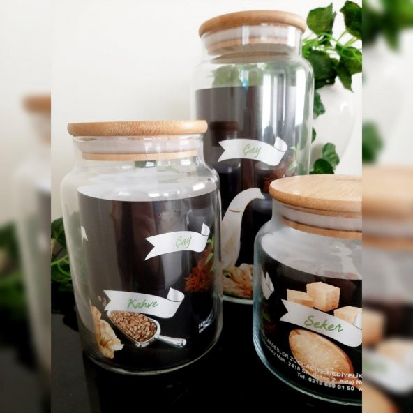 3 Boy Bambu Kapaklı Cam Kavanoz ,3lü Baharat Kavanozu - 6