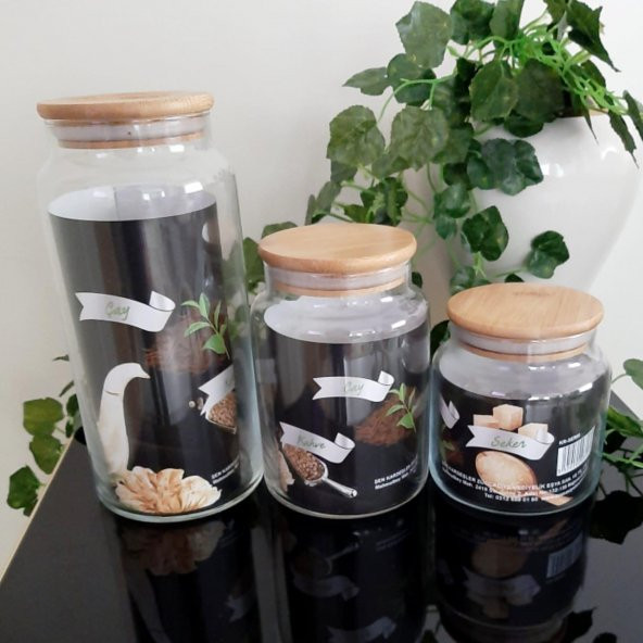 3 Boy Bambu Kapaklı Cam Kavanoz ,3lü Baharat Kavanozu - 7