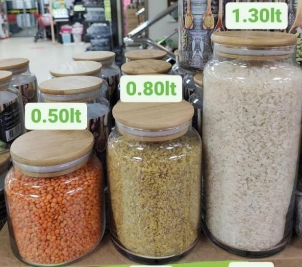 3 Boy Bambu Kapaklı Cam Kavanoz ,3lü Baharat Kavanozu - 9