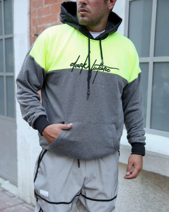 Trair Erkek Yazı Desenli Cepli Kapşonlu Oversize Sweatshirt - 2