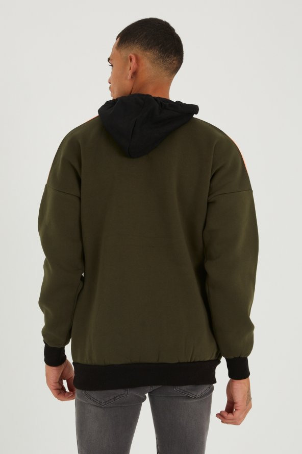 Trair Erkek Yazı Desenli Cepli Kapşonlu Oversize Sweatshirt - 5