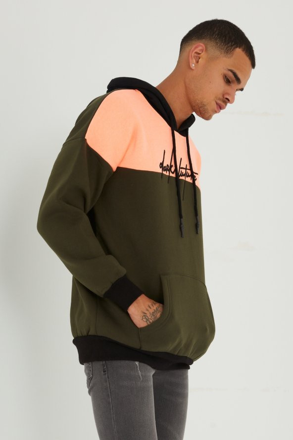 Trair Erkek Yazı Desenli Cepli Kapşonlu Oversize Sweatshirt - 6