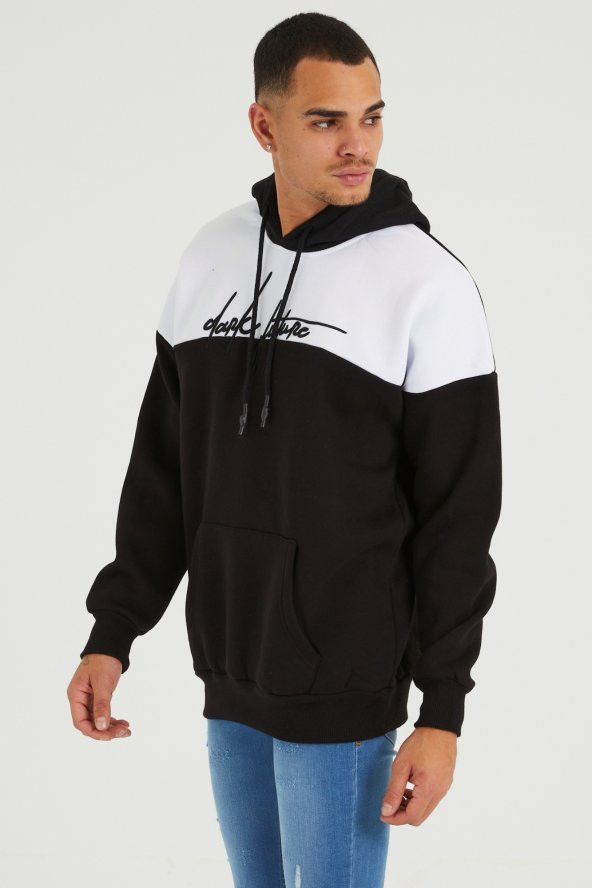 Trair Erkek Yazı Desenli Cepli Kapşonlu Oversize Sweatshirt - 8