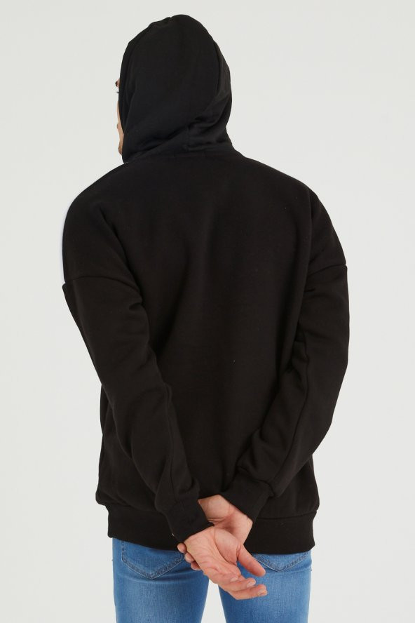 Trair Erkek Yazı Desenli Cepli Kapşonlu Oversize Sweatshirt - 9