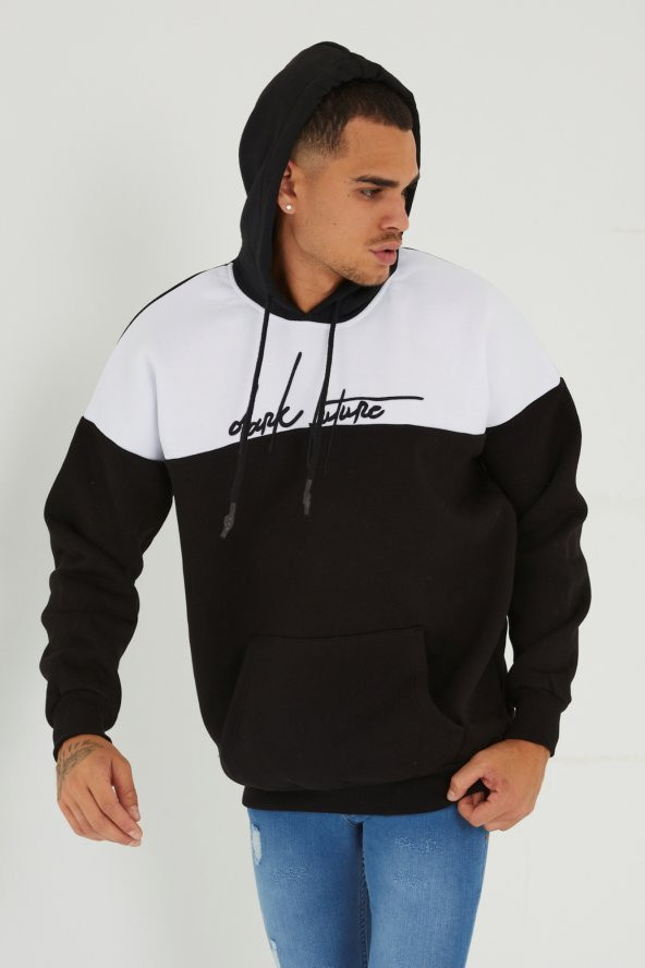 Trair Erkek Yazı Desenli Cepli Kapşonlu Oversize Sweatshirt - 11
