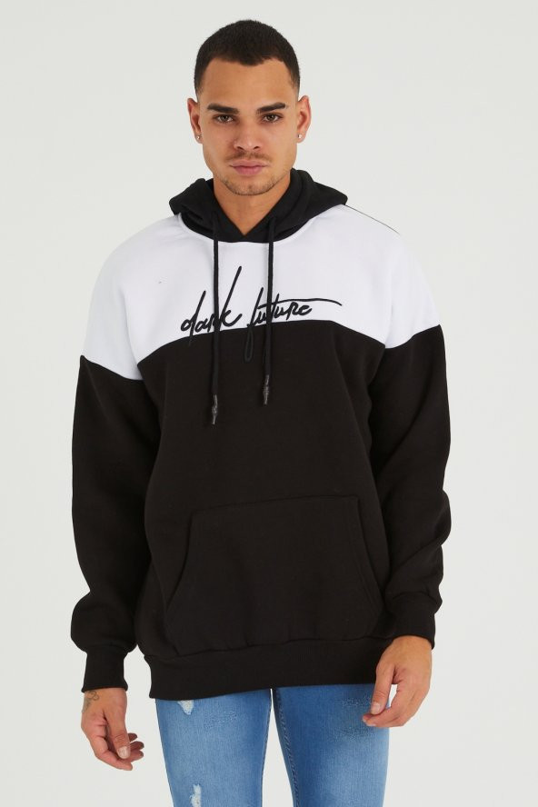 Trair Erkek Yazı Desenli Cepli Kapşonlu Oversize Sweatshirt - 12