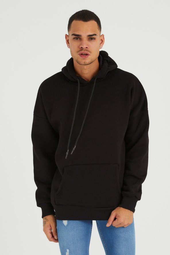 Trair Erkek Siyah Cepli Arka Yazılı Kapşonlu Sweatshirt - 2