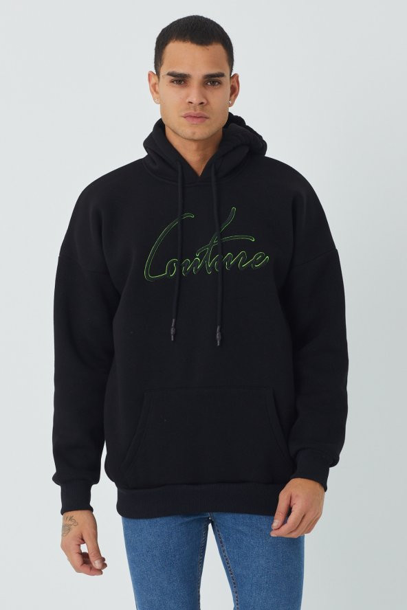 Trair Erkek Önü Yazı Nakışlı Cepli Kapşonlu Sweatshirt - 6