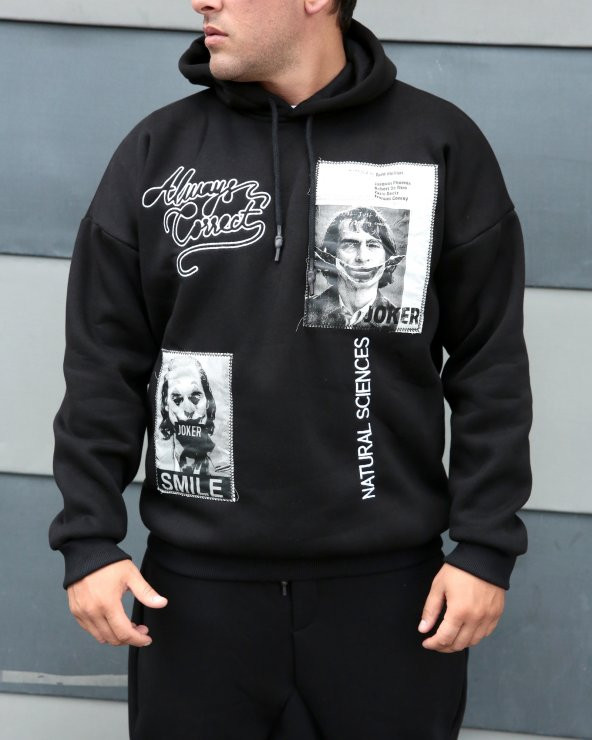 Trair Erkek Joker Baskılı Cepli Kapşonlu Sweatshirt - 3