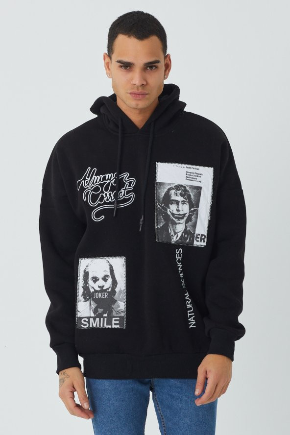 Trair Erkek Joker Baskılı Cepli Kapşonlu Sweatshirt - 4