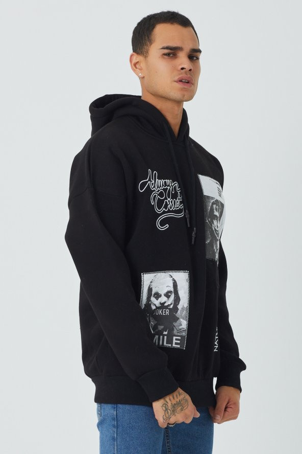 Trair Erkek Joker Baskılı Cepli Kapşonlu Sweatshirt - 5