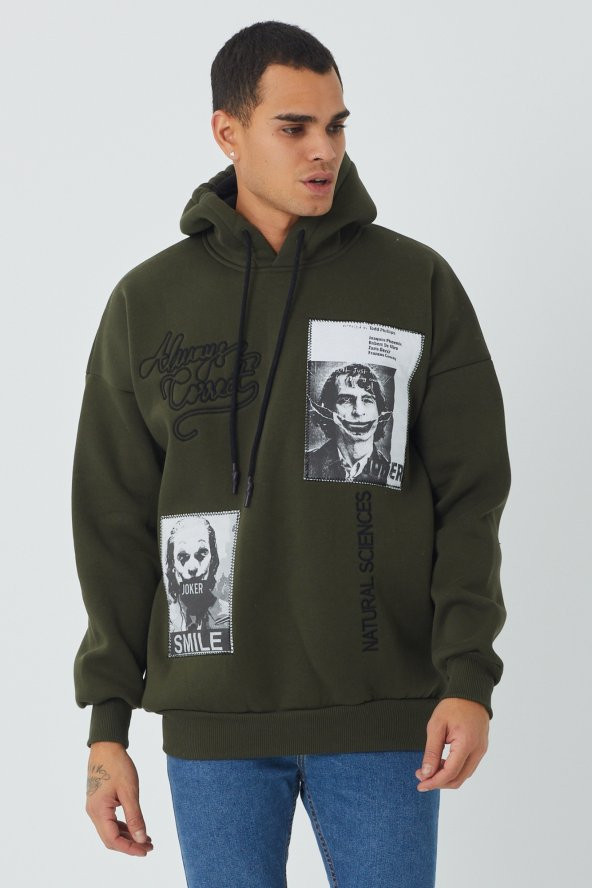 Trair Erkek Joker Baskılı Cepli Kapşonlu Sweatshirt - 6
