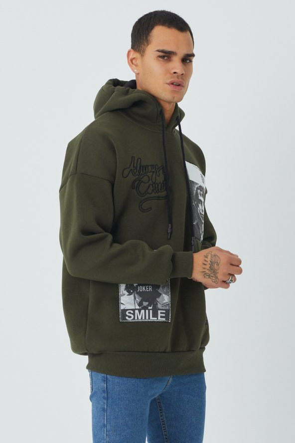 Trair Erkek Joker Baskılı Cepli Kapşonlu Sweatshirt - 8
