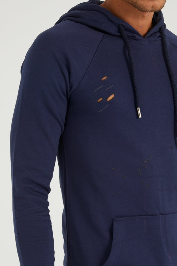 Trair Erkek Delikli Cepli Kapşonlu Oversize Sweatshirt - 3