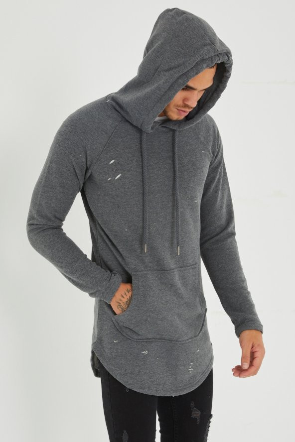 Trair Erkek Delikli Cepli Kapşonlu Oversize Sweatshirt - 6