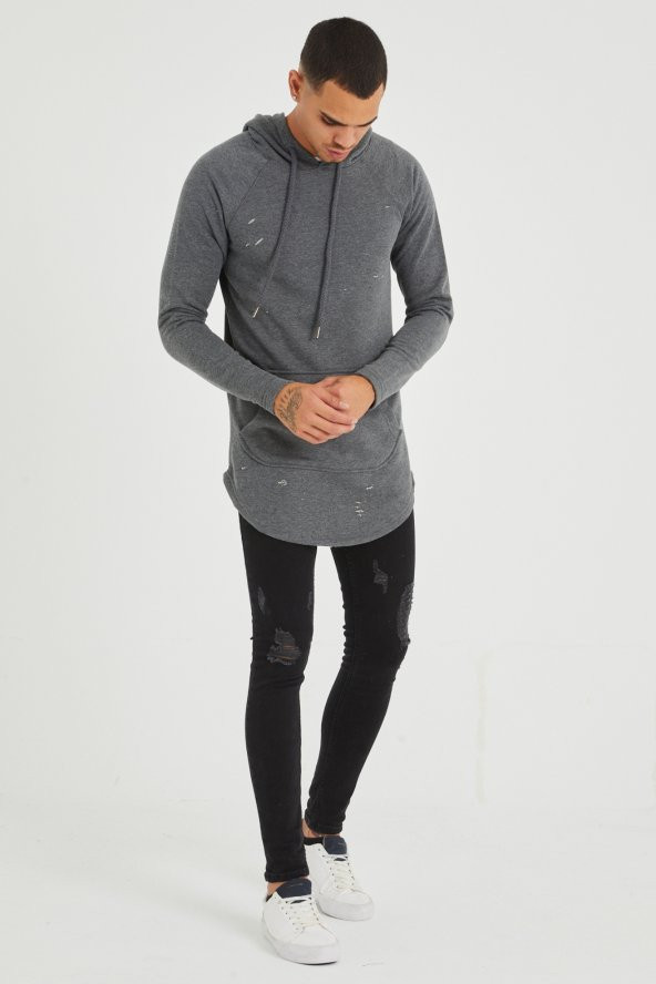 Trair Erkek Delikli Cepli Kapşonlu Oversize Sweatshirt - 7