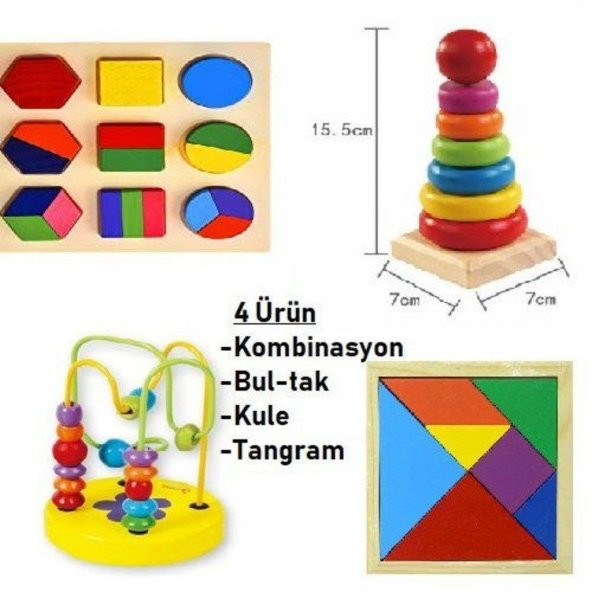 Hamaha Wooden Toys Ahşap Eğitici Geliştirici Zeka Okul Öncesi Eğitim Puzzle Bultak 4lü Set