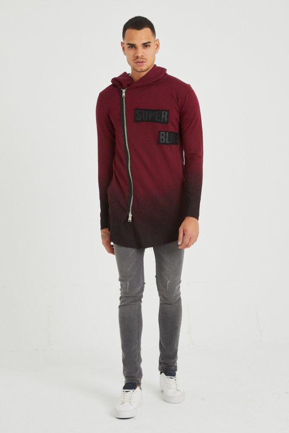 Trair Erkek Fermuar Ve Yazı Detaylı Kapşonlu Oversize Sweatshirt