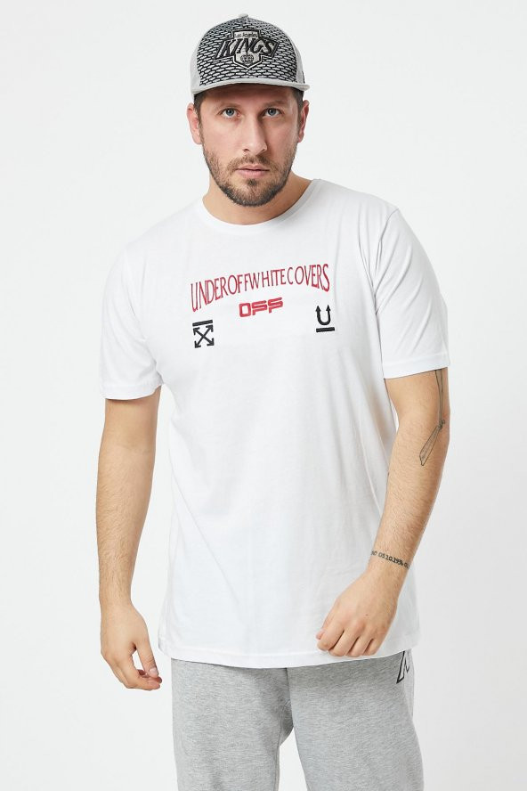 Trair Off Whıte Bısıklet Yaka Nakışlı Baskılı T-Shirt 7238 - 5