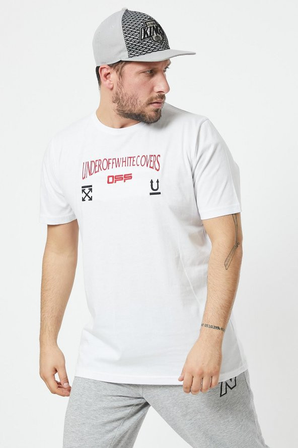 Trair Off Whıte Bısıklet Yaka Nakışlı Baskılı T-Shirt 7238 - 6